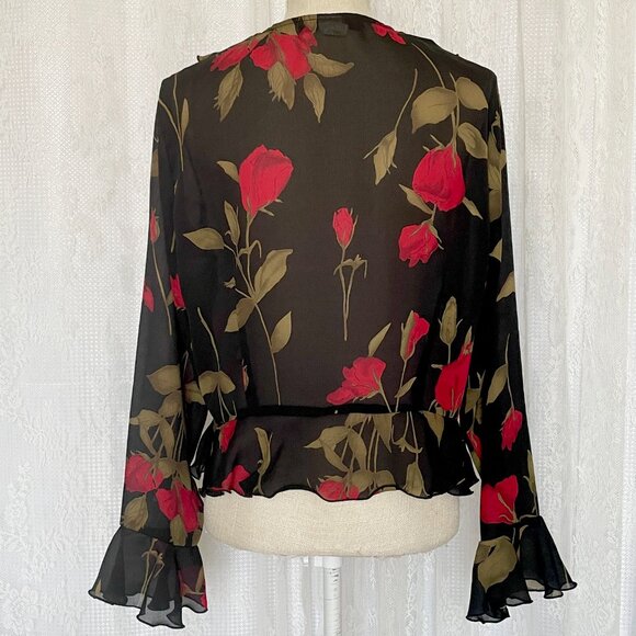 Vintage Gloria Vanderbilt Women's 90's Blouse Large Sheer Black Whimsigoth Top - Picture 3 of 5